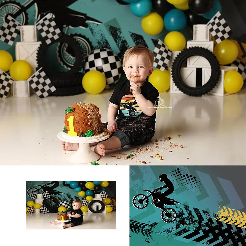 Motocross Racing Motorcycle Photography Background Balloons Boys Birthday Party Decoration Banner Backdrop Photo Studio