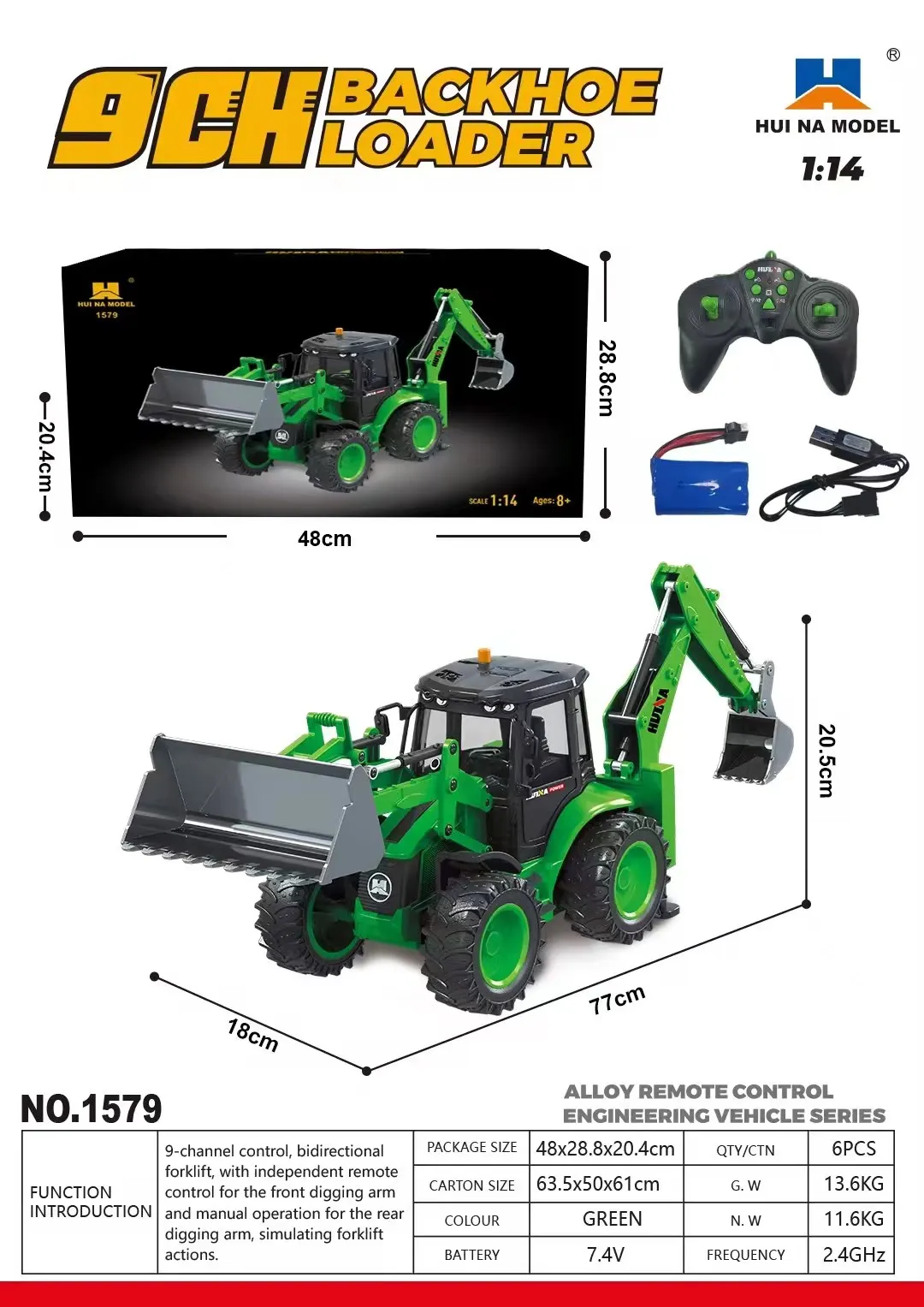 

Распродажа в США HUINA 1/14 1549, экскаватор-погрузчик с дистанционным управлением, 2,4G, 9 каналов, радиоуправляемый погрузчик, модель игрушки