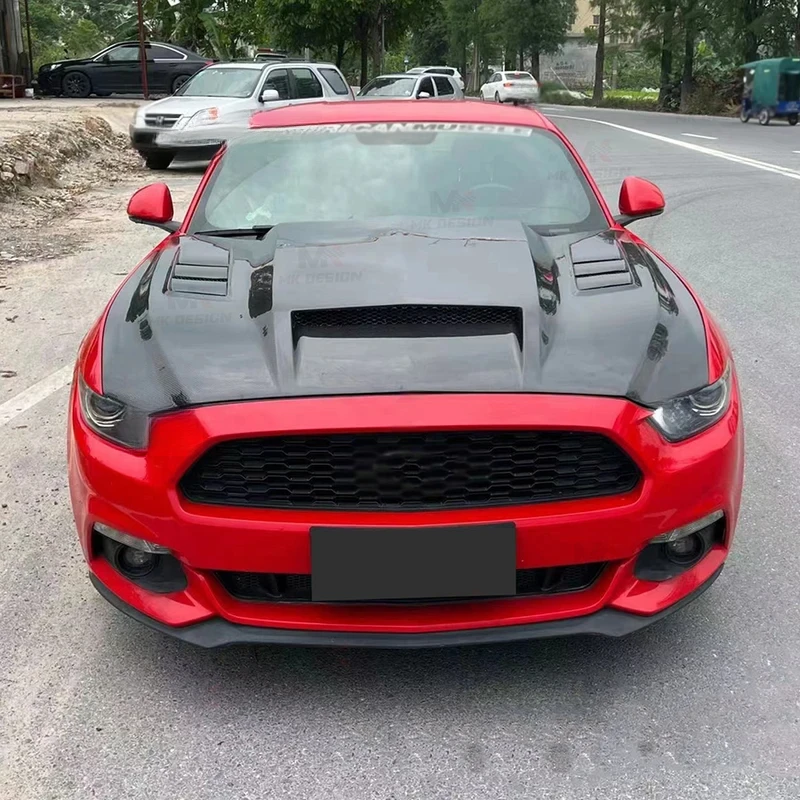 High Quality Lightweight TF Style Carbon Fiber Bonnet Hood Cover For Mustang 2018 To 2022 Aerodynamic Upgrade Accessories