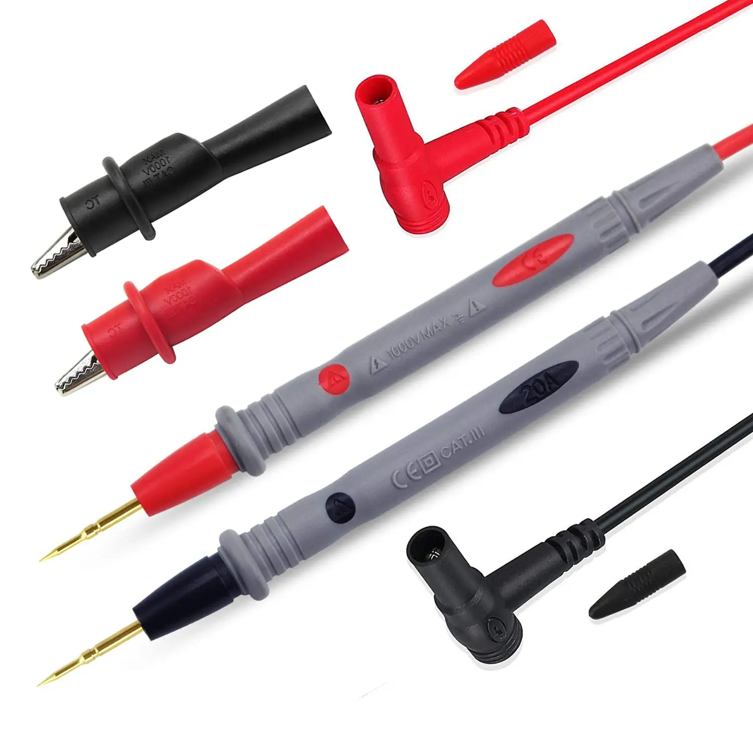 Multimeter Test Leads Kit Banana Plug with Push On Alligator Clips Precision Sharp Probes 1000V 20A Digital Electrical Test Prob