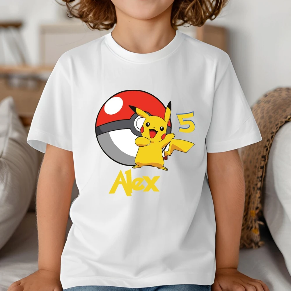

Kids Personalized Pikachu Fashionable And Comfortable T-Shirt Short - Sleeve Tops Ideal for Anime Fans High - Quality Cool Tee