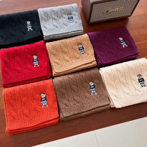 Imagen 1 del producto Nueva bufanda de lana australiana de 100%, tejido de Cable trenzado, bufanda de oso de punto bordada Vintage británica, gruesa para el calor