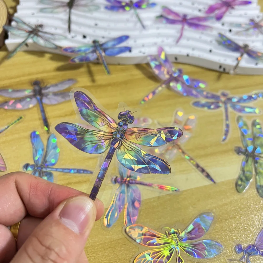 30 Stück transparente, laserglänzende Libellen-Aufkleber, wasserfeste Aufkleber für Telefon, Laptop, Wasserflasche, Raumdekoration