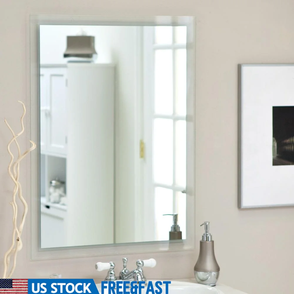 

Frameless Decor Mirror with Etched Border – Silver Glass Wall Mountable – Distortion Free Real Silver Material – Mounting