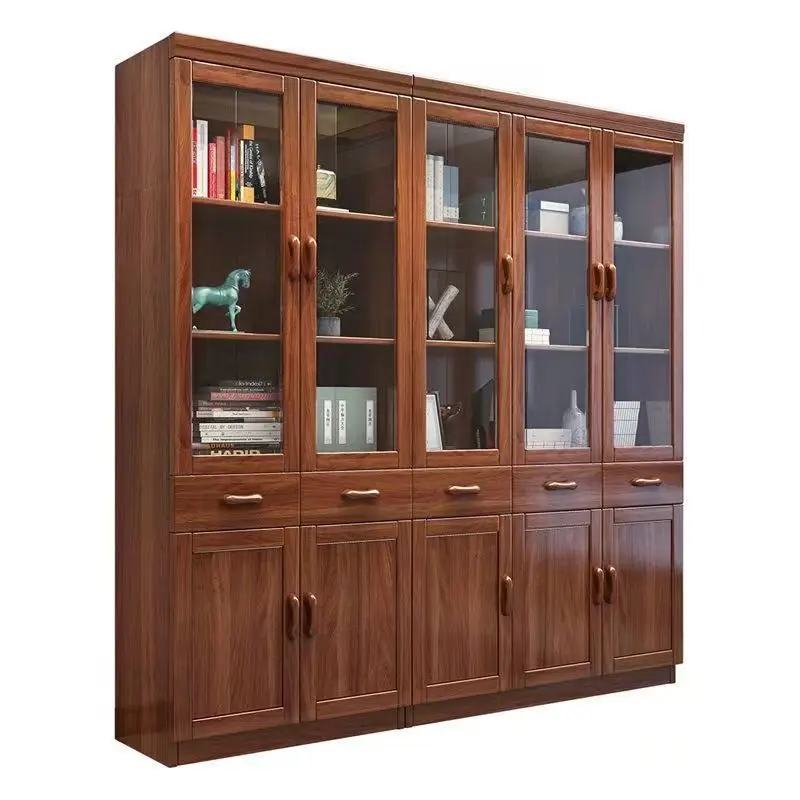 

Walnut desk solid wood bookcase modern Chinese large capacity multi layer combination cabinet study
