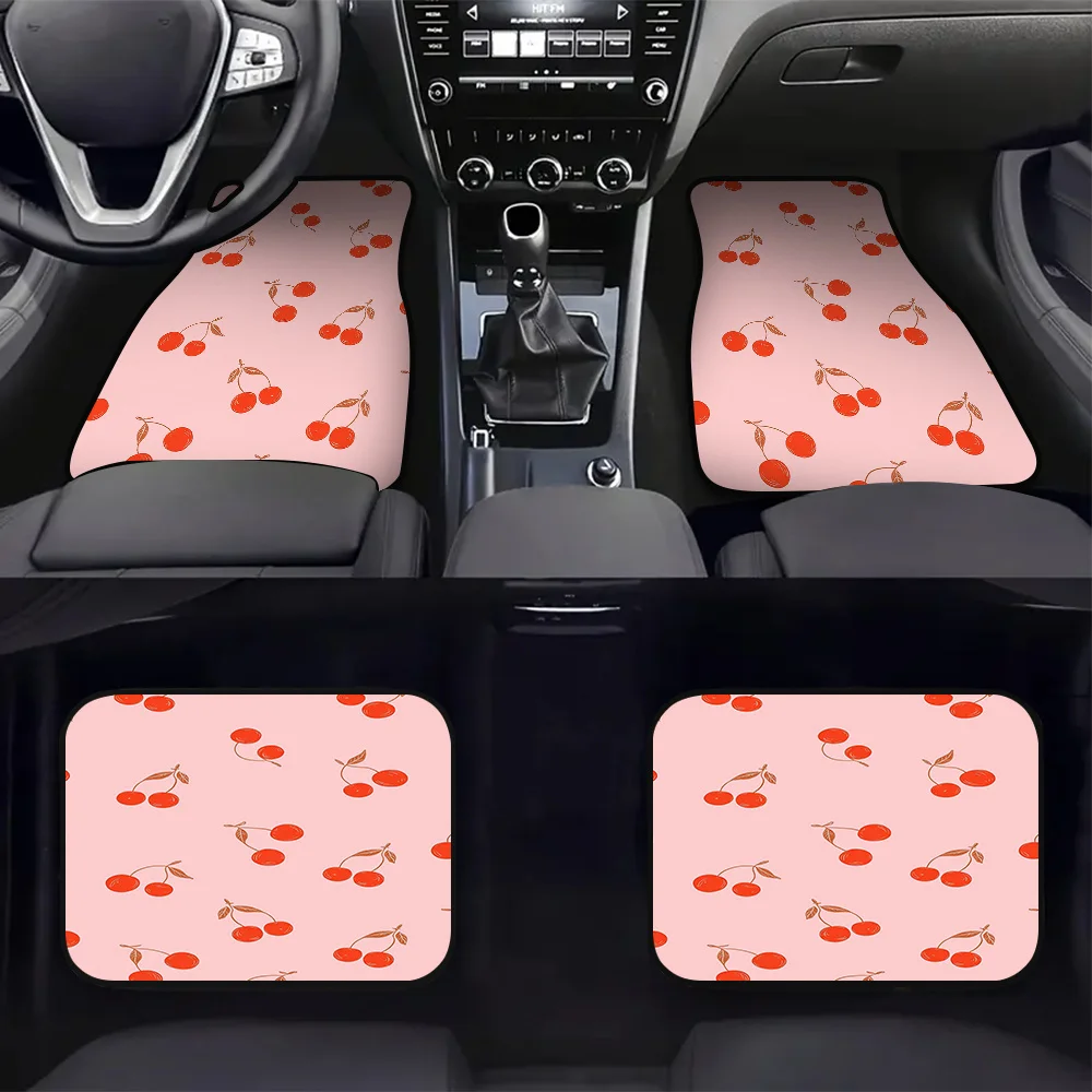 4pcs Cherry Minimalist Pink Vehicle Floor Mats - Durable Polyester, Cleaning-Friendly, Fit For SUVs & Hatchbacks, Enhances Inter