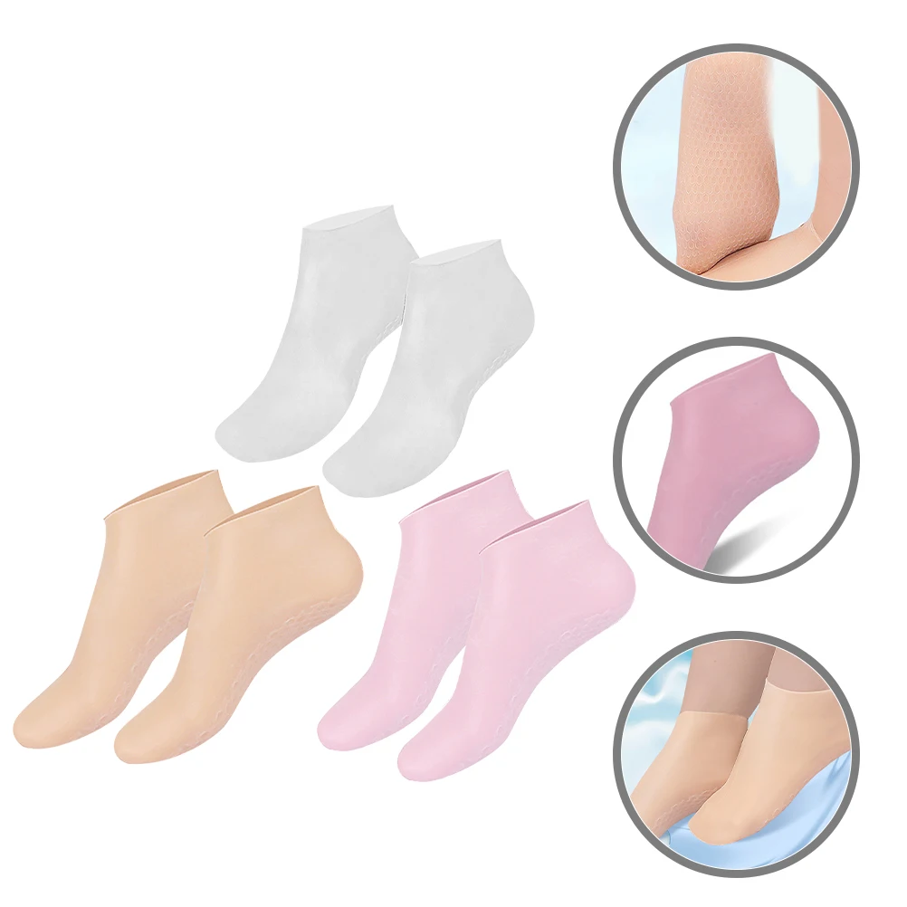 

3 Pairs Moisturizing Socks Glove for Women Overnight Dry Feet Exfoliating with Lotion Foot Honeycomb Sleeping
