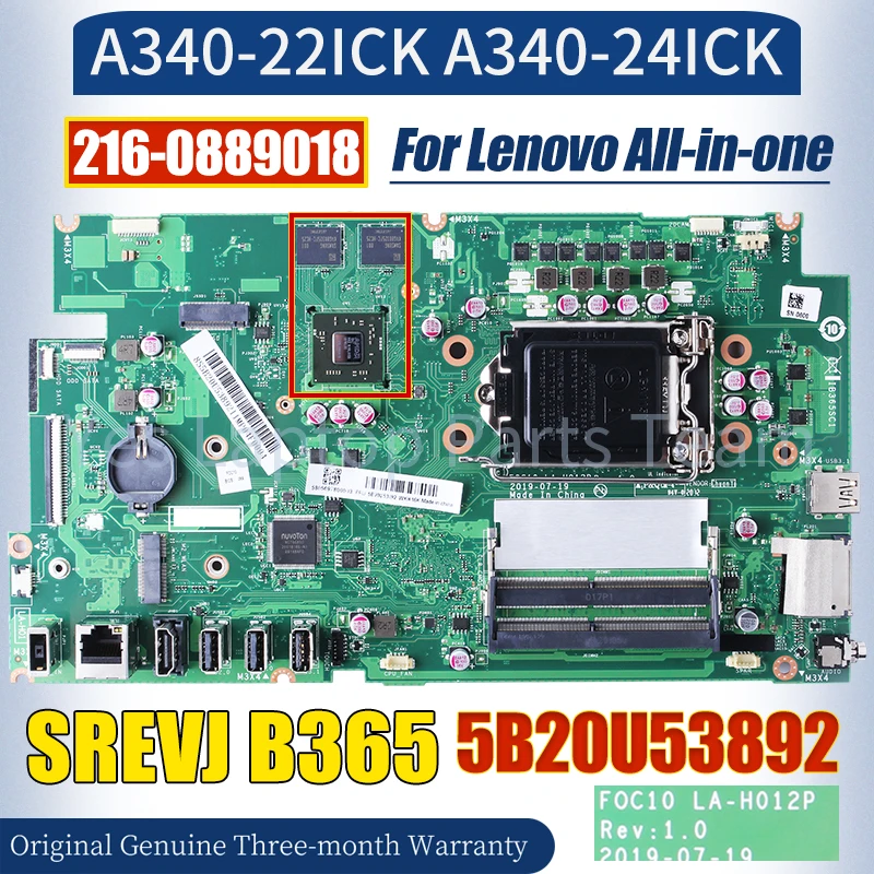 LA-H012P For Lenovo AIO A340-22ICK A340-24ICK Mainboard 5B20U53892 SREVJ 216-0889018 All-in-one Motherboard 100％ Tested