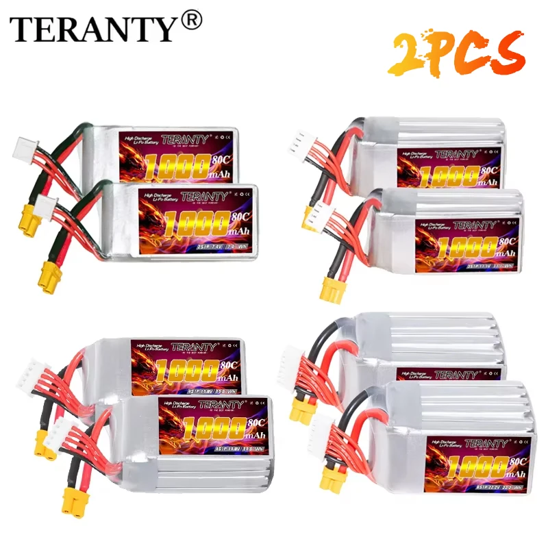 TERANTY 2S 3S 4S 6S 900/1000/1100mAh 80C/160C Lipo-Akku mit XT30-Stecker für FPV Quadcopter Hubschrauber Flugzeug