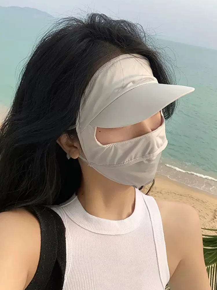 Topi masker tabir surya luar ruangan musim panas, satu potong vinil Anti-Ultraviolet masker Facekini pelindung debu musim panas dan musim gugur