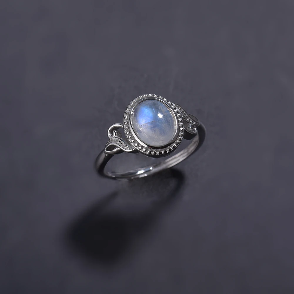ITSMOS anillo ovalado de plata de ley con piedra lunar geométrica para mujer, bandas de piedras preciosas naturales Retro, joyería de boda de lujo