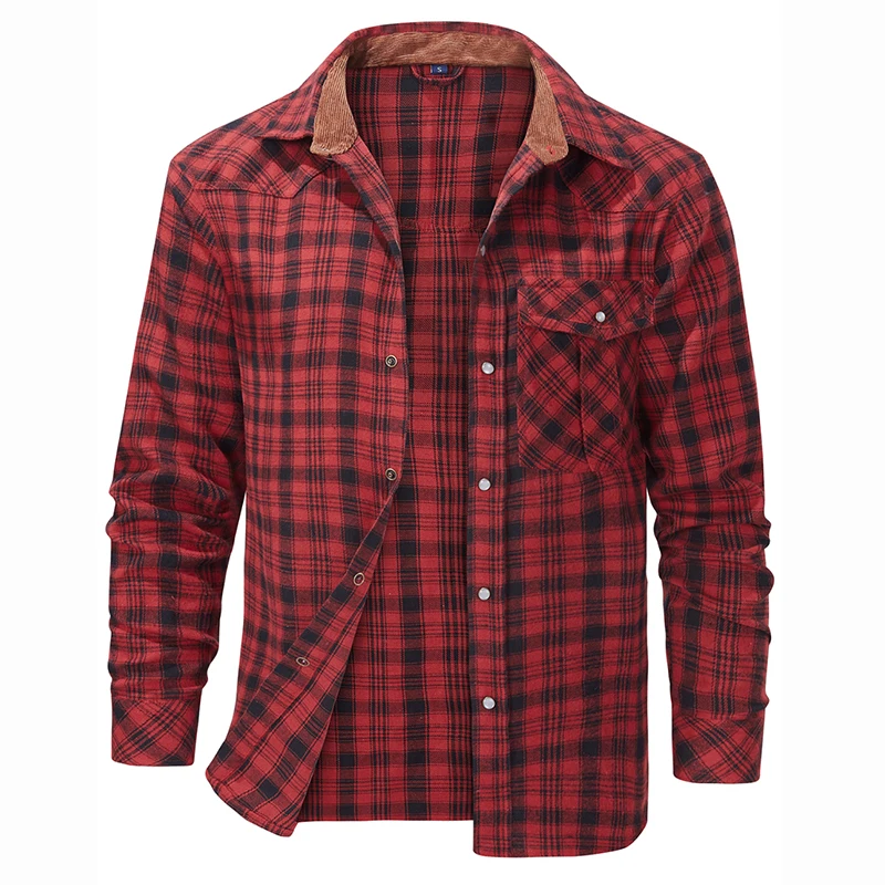 US Hot Mens Autumn Winter Tactical Plaid Long-sleeved Shirts Outdoor Big Size Thick Warm Button Safari Hiking Cargo Cotton Shirt