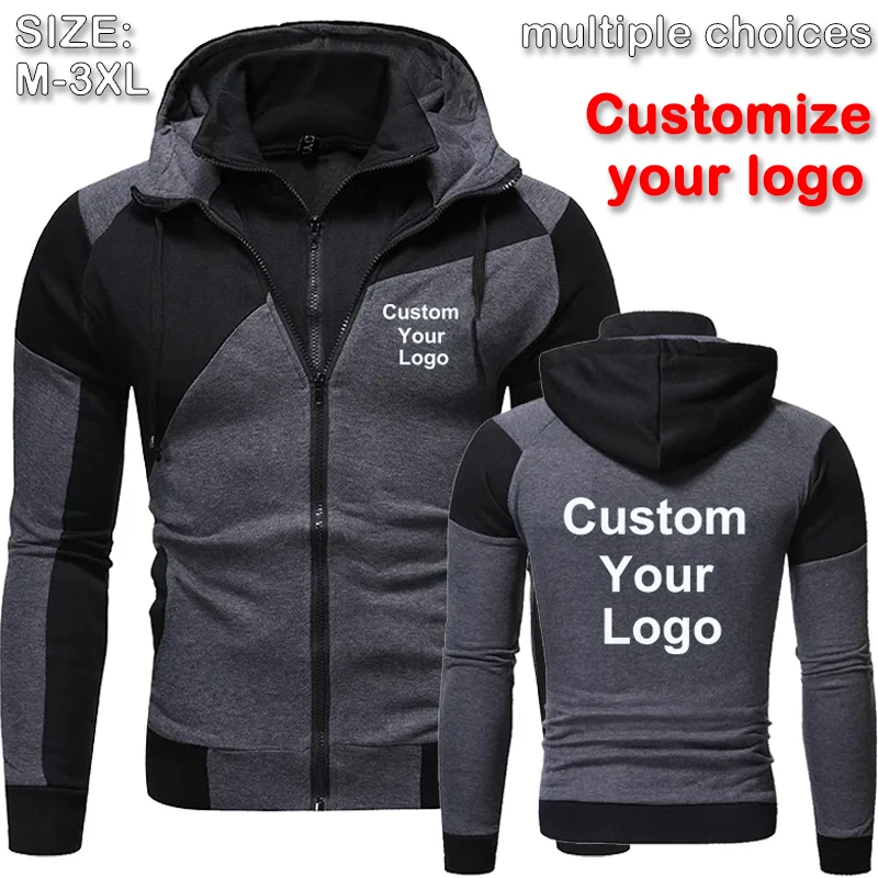 

DIY Customize Your Logo Men's Double Zipper Hoodie Jacket Autumn/Winter Coat Hoodie Sportswear Fashion Clothes