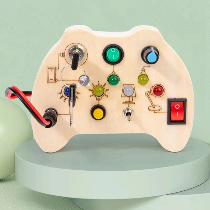 Kids 'Wooden Montessori Busy Board com Luz LED, Switch Control Board, Jogos Educativos Sensoriais, 2-4 Anos de Idade, Brinquedos Duráveis