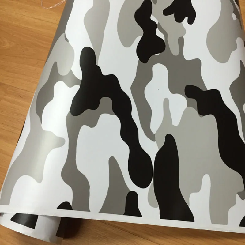 

1.52*30M/Roll High quality Snow Matt Camo Wrap White sticker camouflage black white car wrapping film with air bubbles