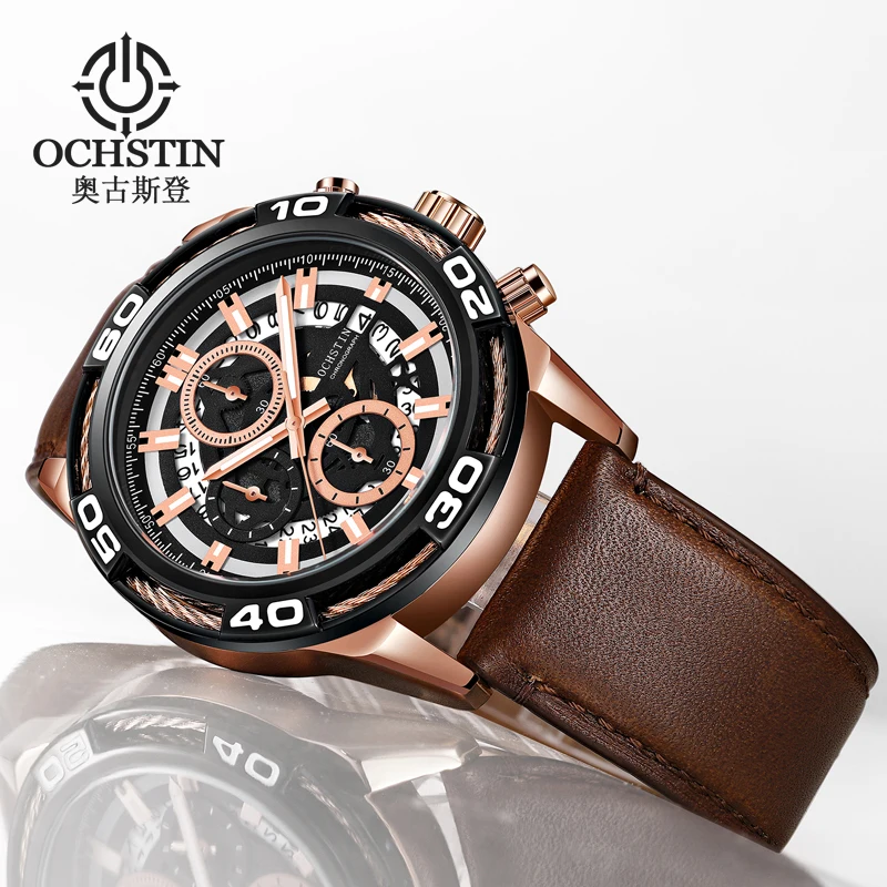 OCHSTIN Man Premium Tactical Aviator Dress Watch Tough Alloy Frame Reliable Multifunctional Quartz Waterproof Outings Clock