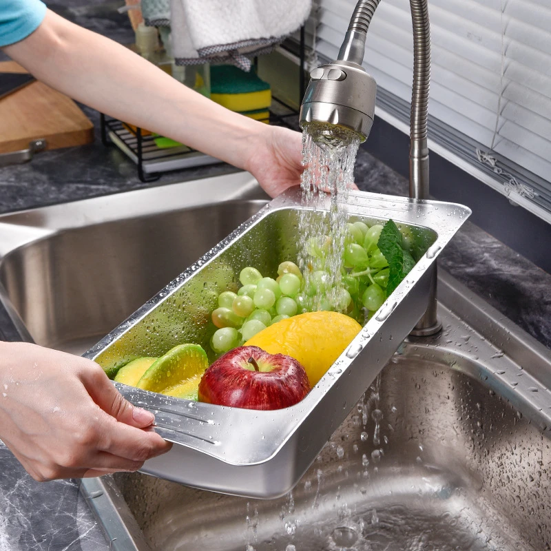 Stainless Steel Draining Rack Multifunctional Kitchen Sink Strainer Baskets Vegetable Fruit Bowl Storage Basket Household Tools