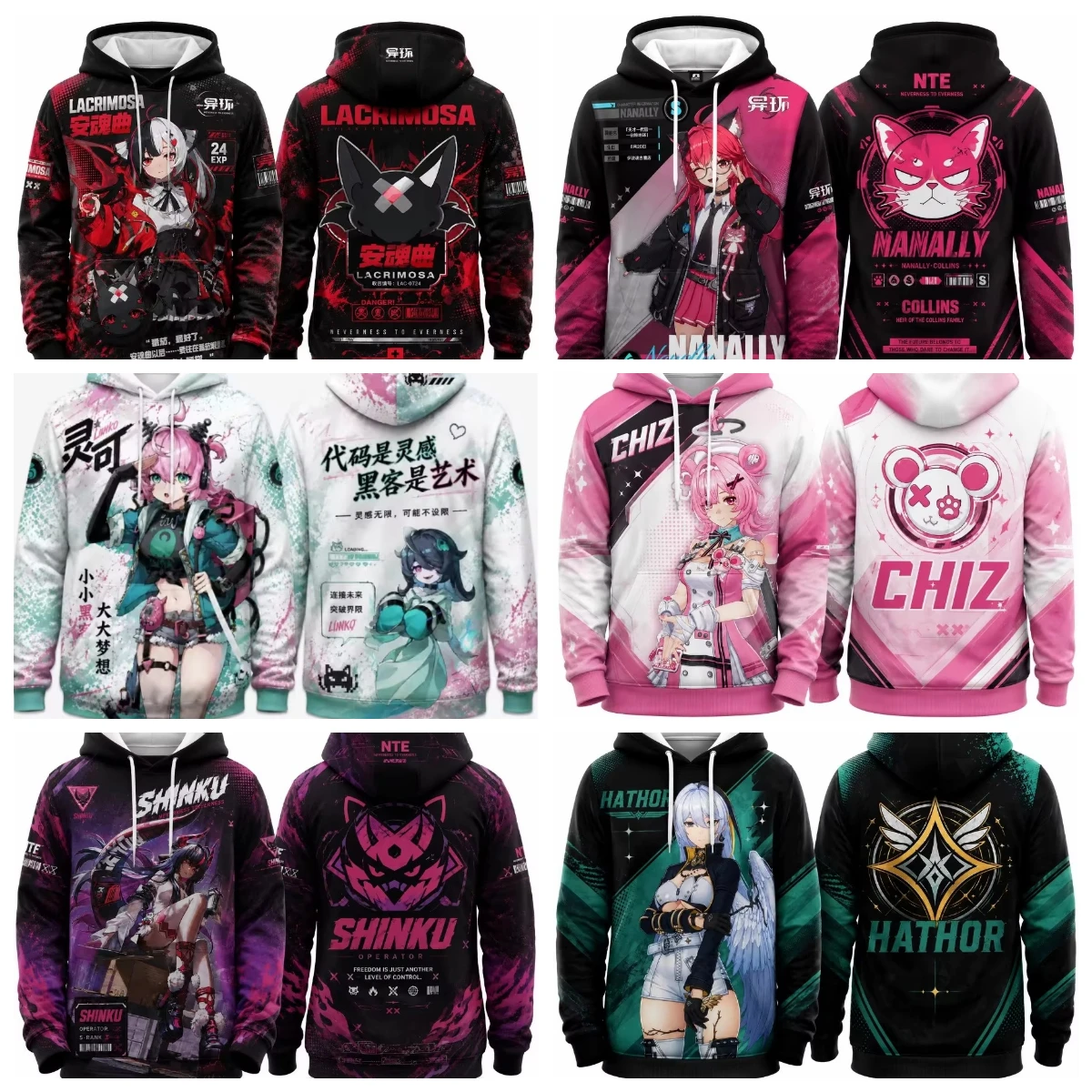 Anime NTE Neverness To Everness Linko Shinku Chiz Hathor Nanally‌ Lacrimosa‌ Mint‌ Cosplay Costumes Unisex 3D Hoodie Sweatshirt
