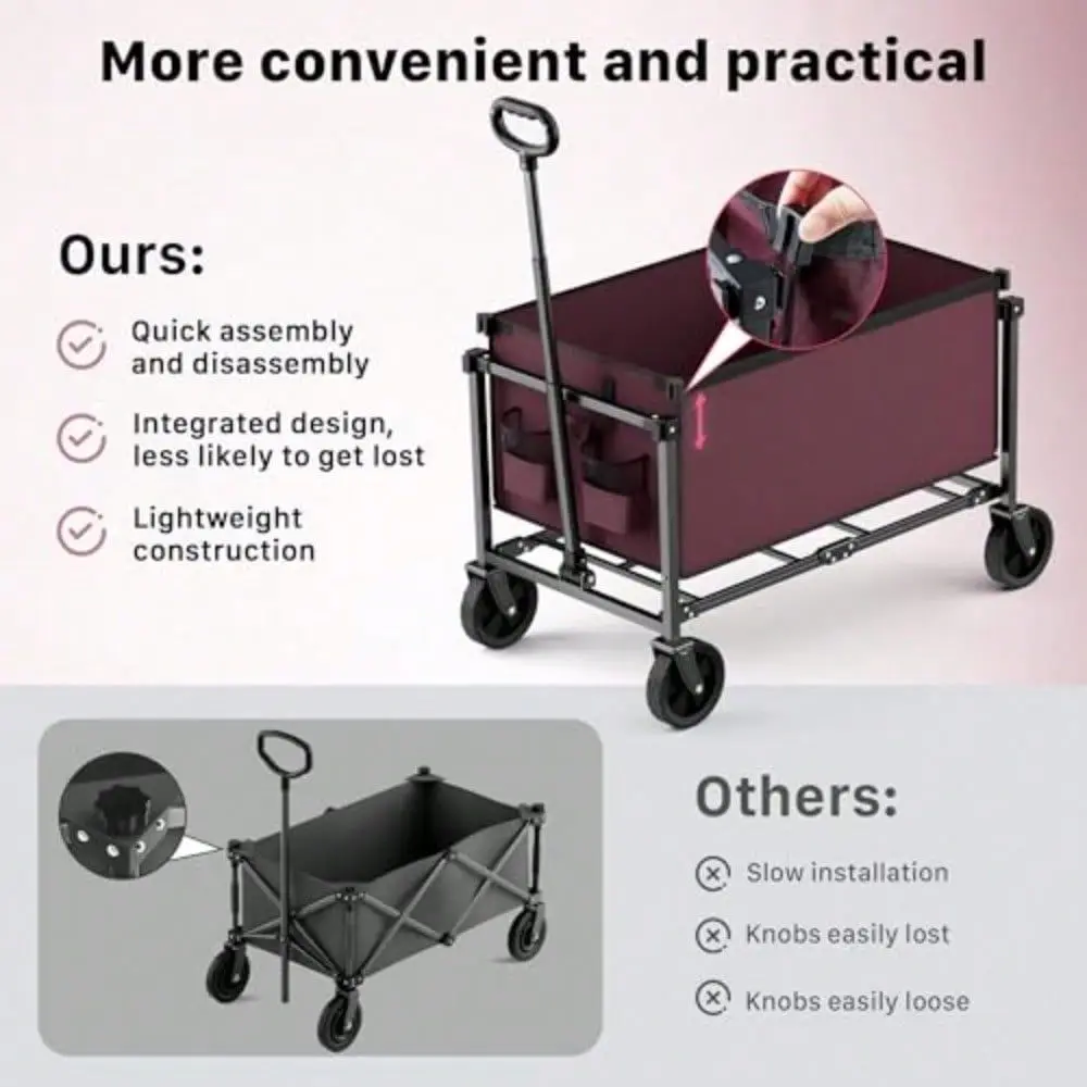 

Collapsible Wagon Cart, 150L Heavy Duty Folding Utility Wagon With Wheels, 360 Lbs Load, Portable Rolling Cart For Garden, Shop