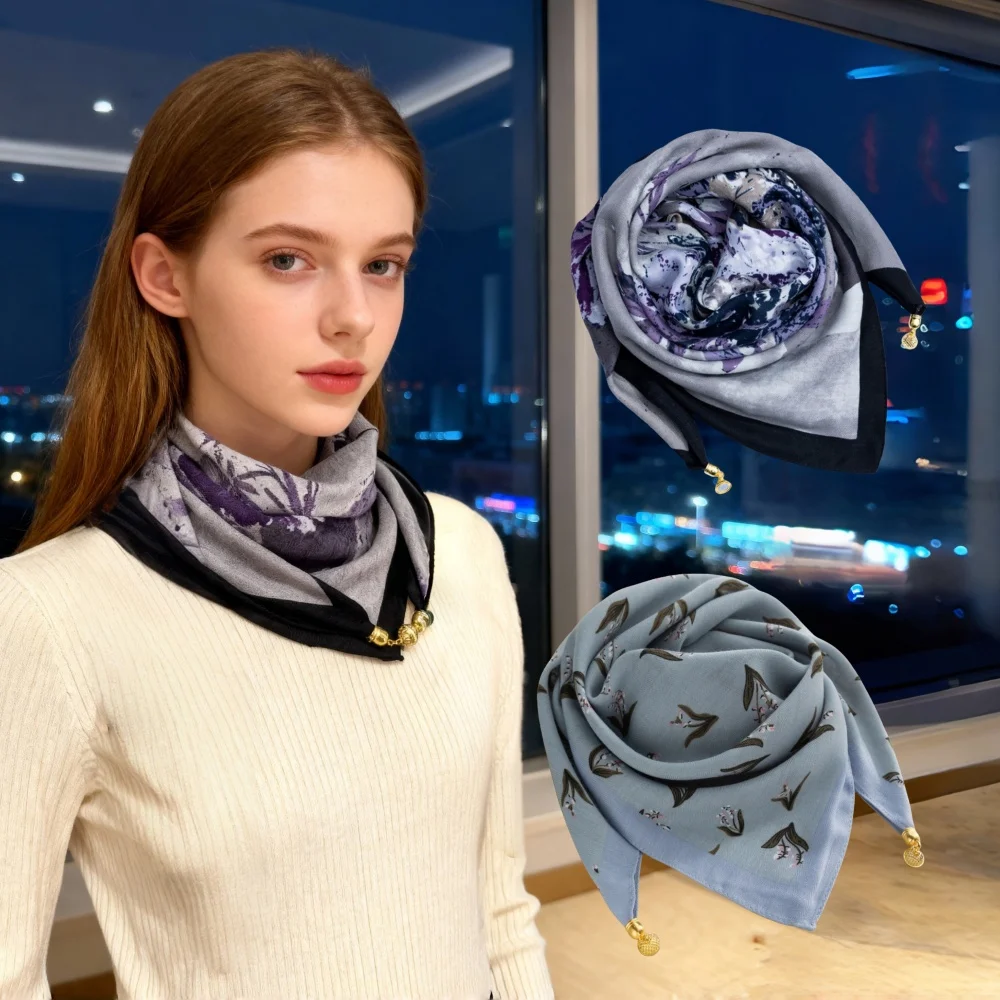 

70*70cm Magnetic Print Cotton Square Scarves Girl Women Fashion Floral Soft Neckerchief Tie Scarf Female Hair Hijab Shawl Wraps