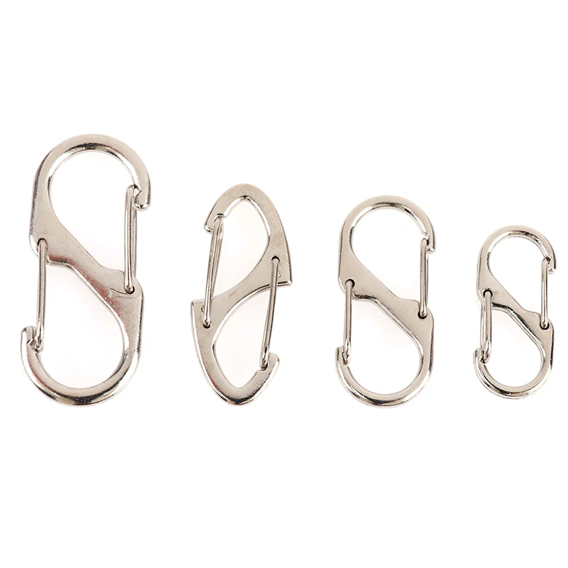 10pcs Stainless Steel S Type Carabiner With Lock Mini Keychain Hook Anti-Theft Outdoor Camping Backpack Buckle Key-Lock Tool