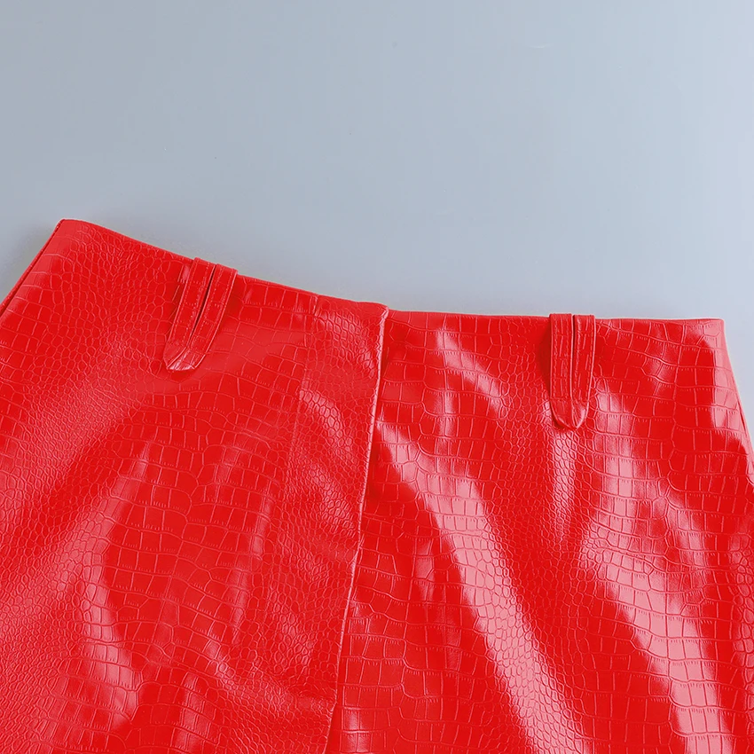 Linad Sexy Red PU Split Skirts For Women Street Chic Slim High Waist Zipper Skirts 2026 Vintage Straight Mid Calf Skirt Female