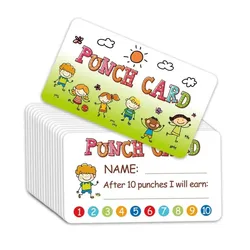 10-50pcs Punch Cards Incentive Reward Card Student Name Tags for Kid School Attendance Classroom Homework Progress Tracking Card