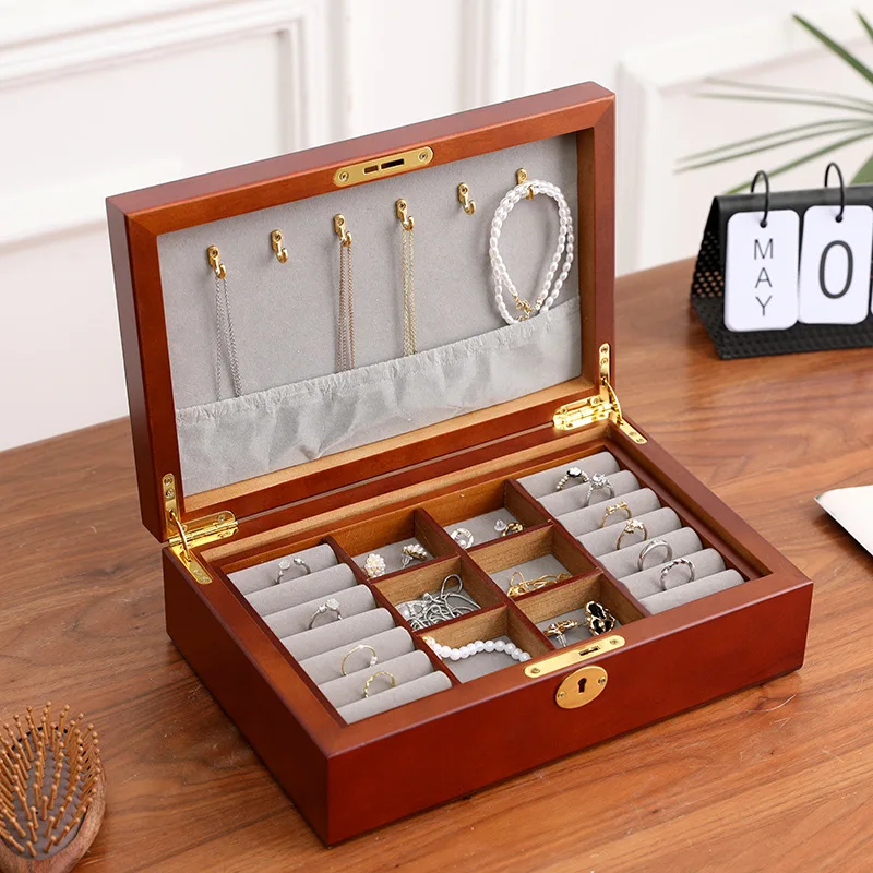 

Mutihome Top Quality Vintage Handmade Wooden Storage Box Jewelry Box With Mirrors Two Layers Makeup Box