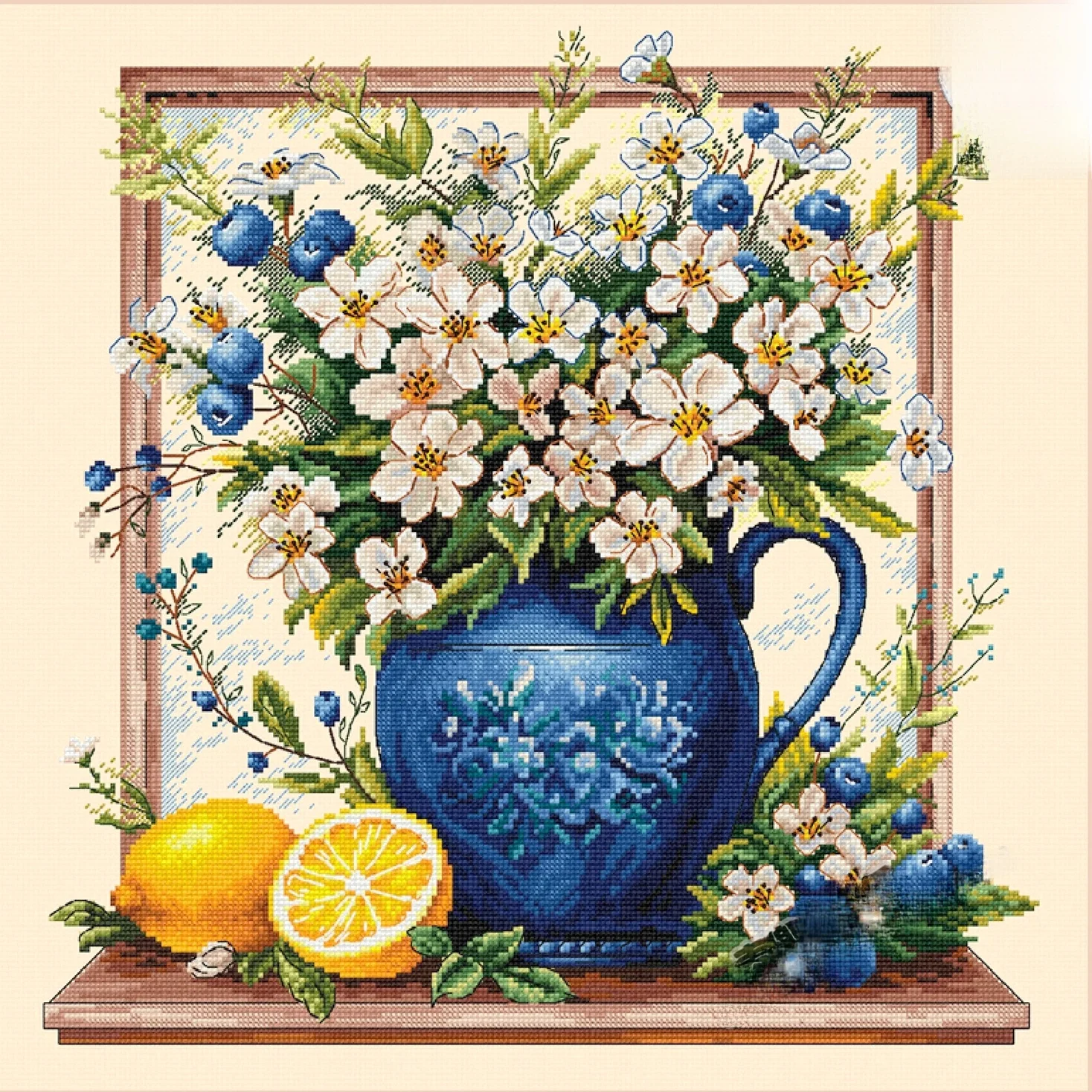 

Modern Simple Cross Stitch Kit Lemon Jasmine Self Contained DMC Thread Cotton Fabric Cartoon Animation Living Room