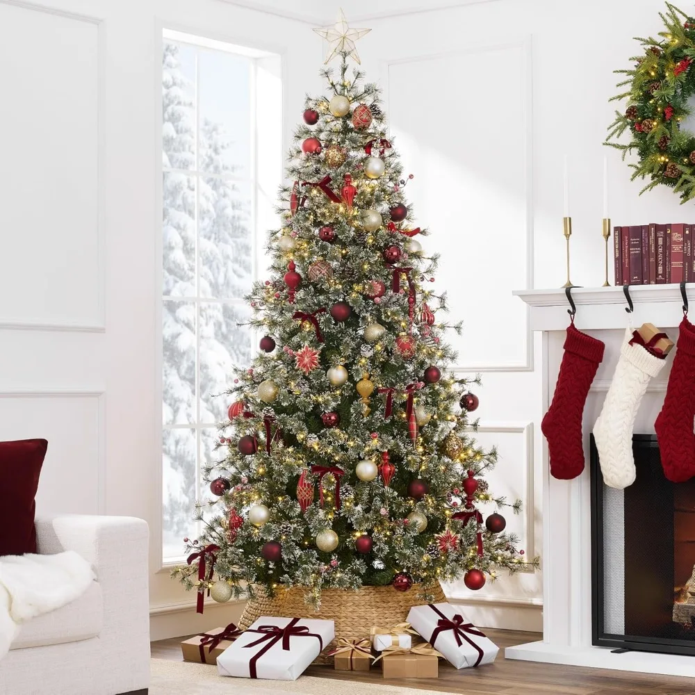 Christmas tree.9ft Pre-Lit Cashmere Christmas Tree, Premium Semi-Flocked Artificial Holiday Decor w/Cordless Connection