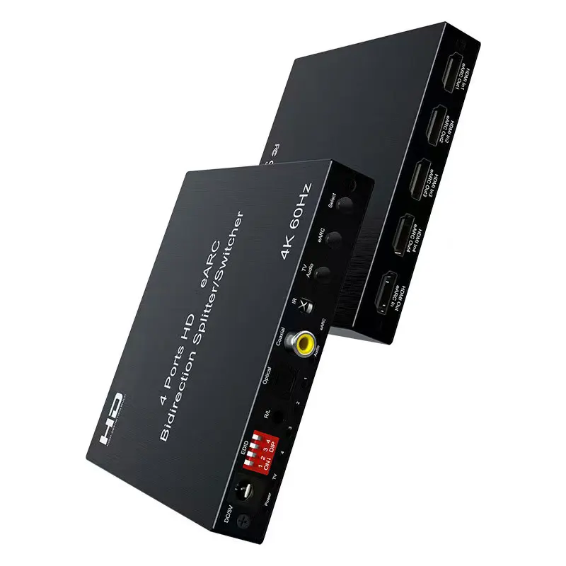 4K 60Hz 4ポートeARC双方向スプリッターオーディオエクストラクター、2ポートスイッチャー（HDMI、OSLink、SPDIF、COAXIAL、5.1chオーディオ対応）