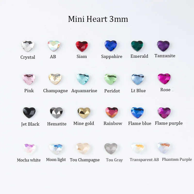 Best Selling 3mm Clear New Heart-Shaped Nail Art Rhinestones 10 Colors Fancy Crystal Stone 30Pcs / 100Pcs DIY Nail Ornaments