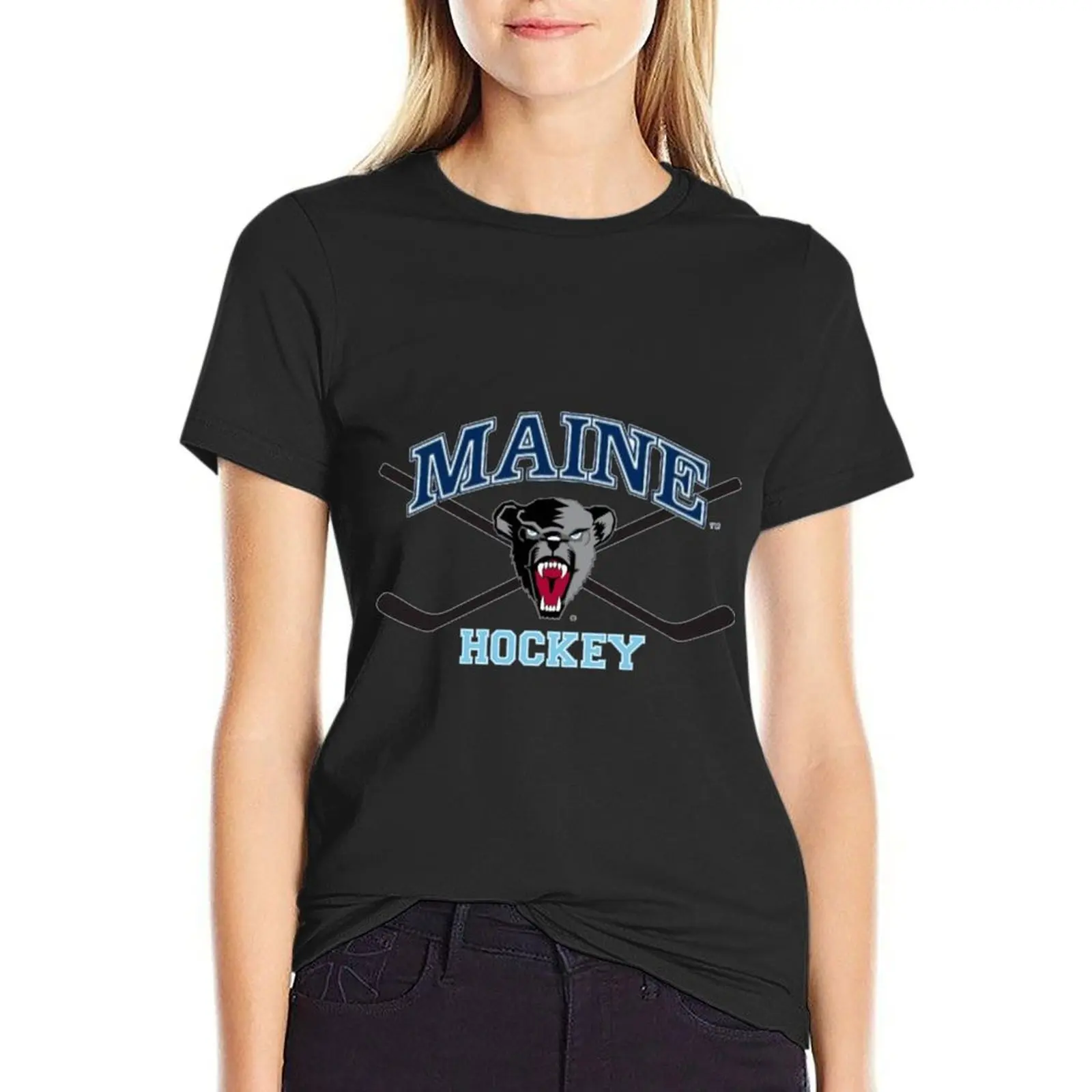 

University Of Maine Hockey Sticker T-Shirt tops blacks t-shirt dress for Women long