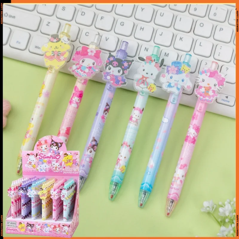 New Sanrio 12/24/48pcs Gel Pen Kawaii Student Stationery School Supplie 0.5 Black Cartoon Patch Press Pen Cute Press Office Gift