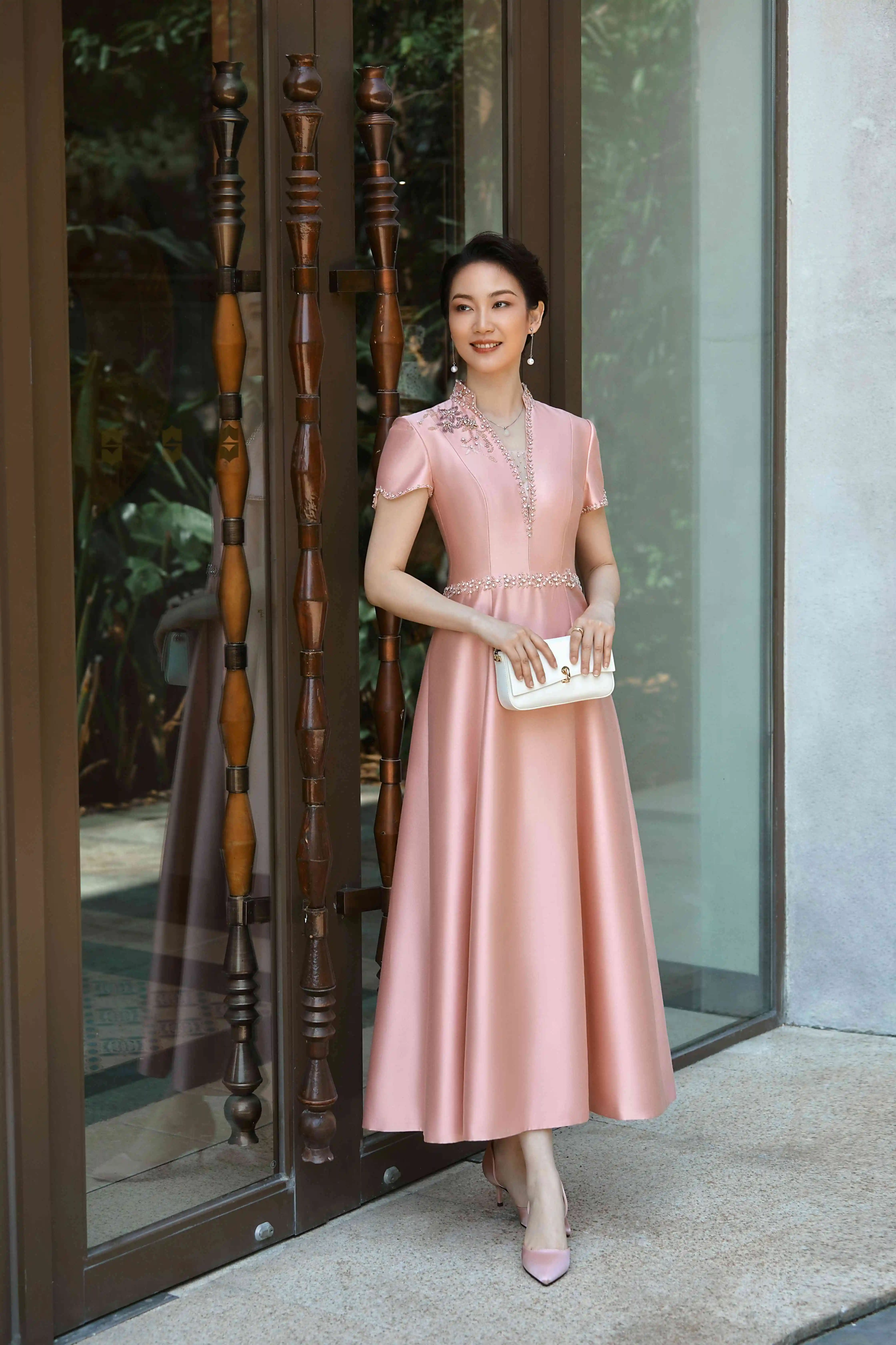 New V-neck Prom Gown Party Robe Long Formal Women Cheongsam Dress A-line Evening Dress