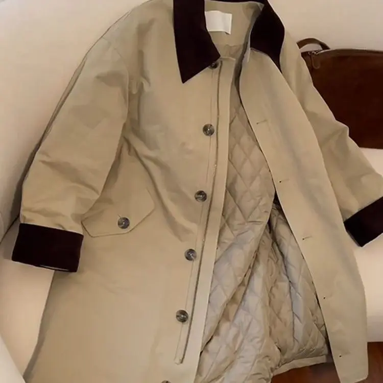 2025, neuer Damen-Mantel mit lockerer Passform, kariert, lässig, klassischer Stil, Oberbekleidung, modisches Umlegekragen-Design E12451