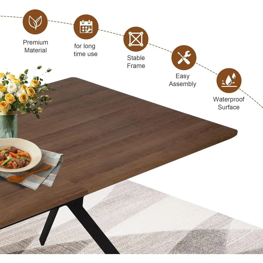 طاولة طعام من خشب الجوز في منتصف القرن، مقاعد 6-8، طراز صناعي بأرجل معدنية #4