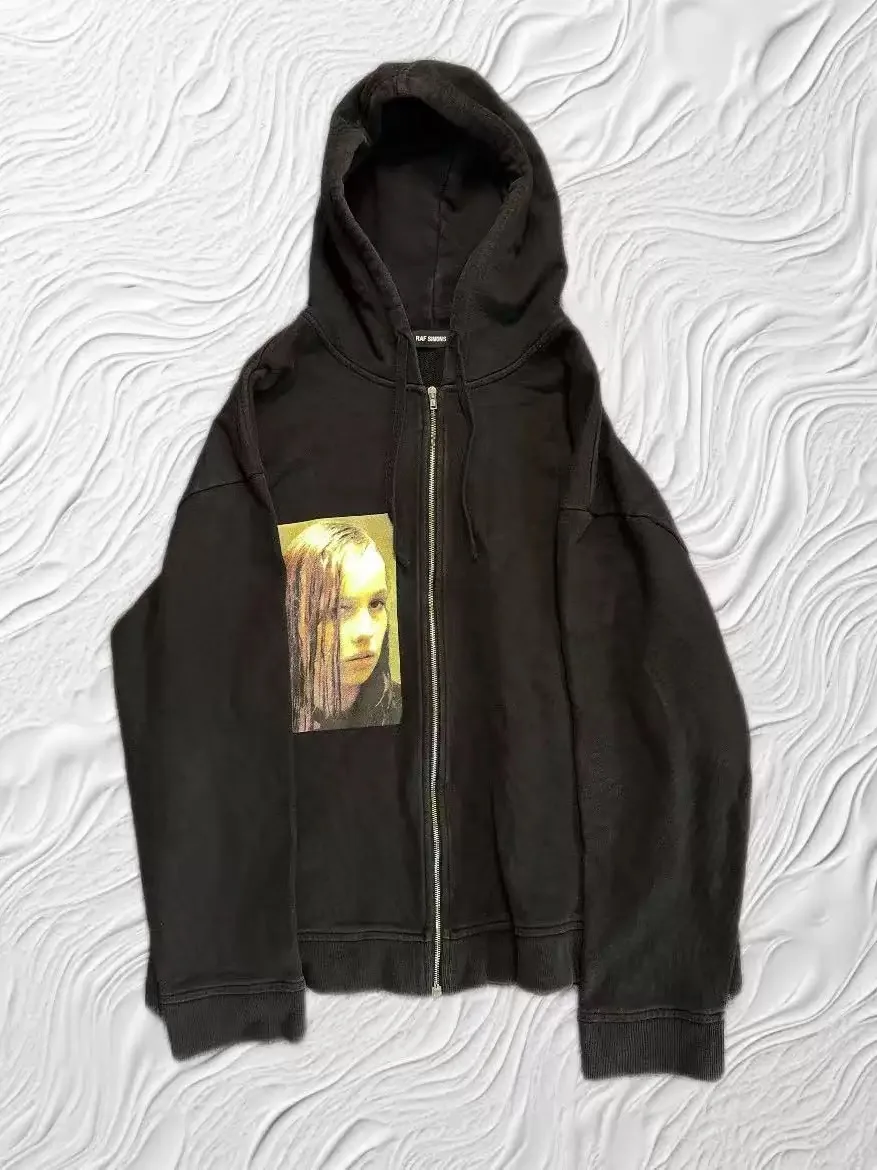 Jaqueta com Capuz e Zíper RAF Simons Christiane F Streetfall, Moletom Casual Quente de Manga Longa para Adolescentes e Homens...