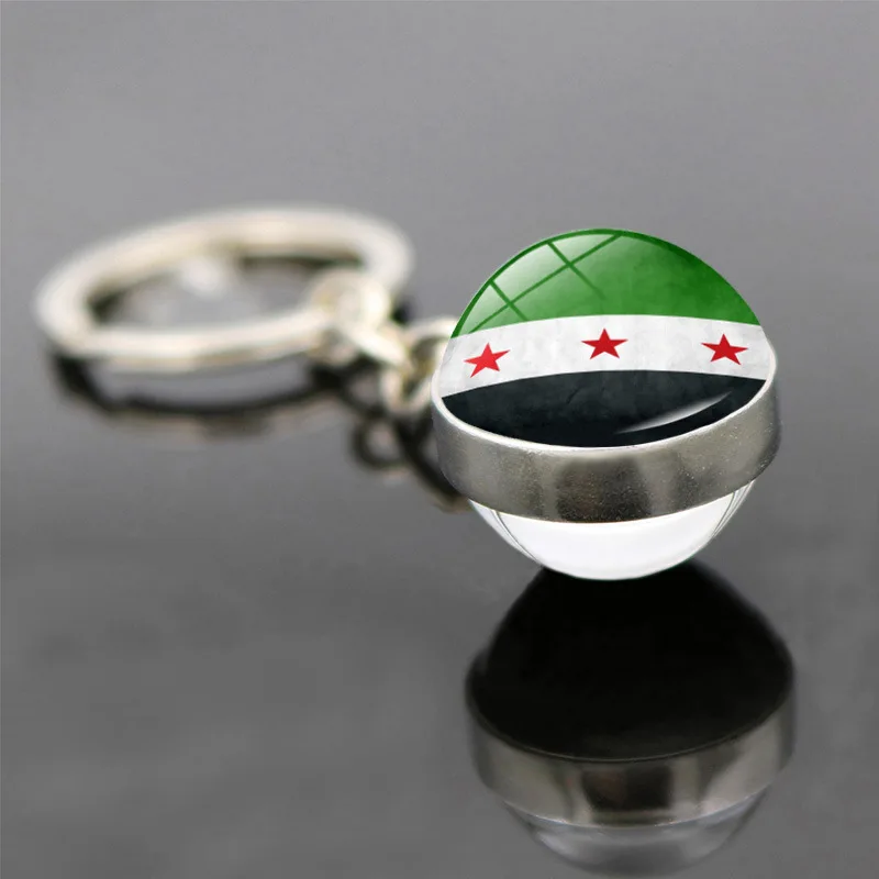 Syria National Flag Map Pattern Charms Keychain Fashion Metal Time Gemstone Car Bag Pendant Keyring For Women Men Jewelry Gifts