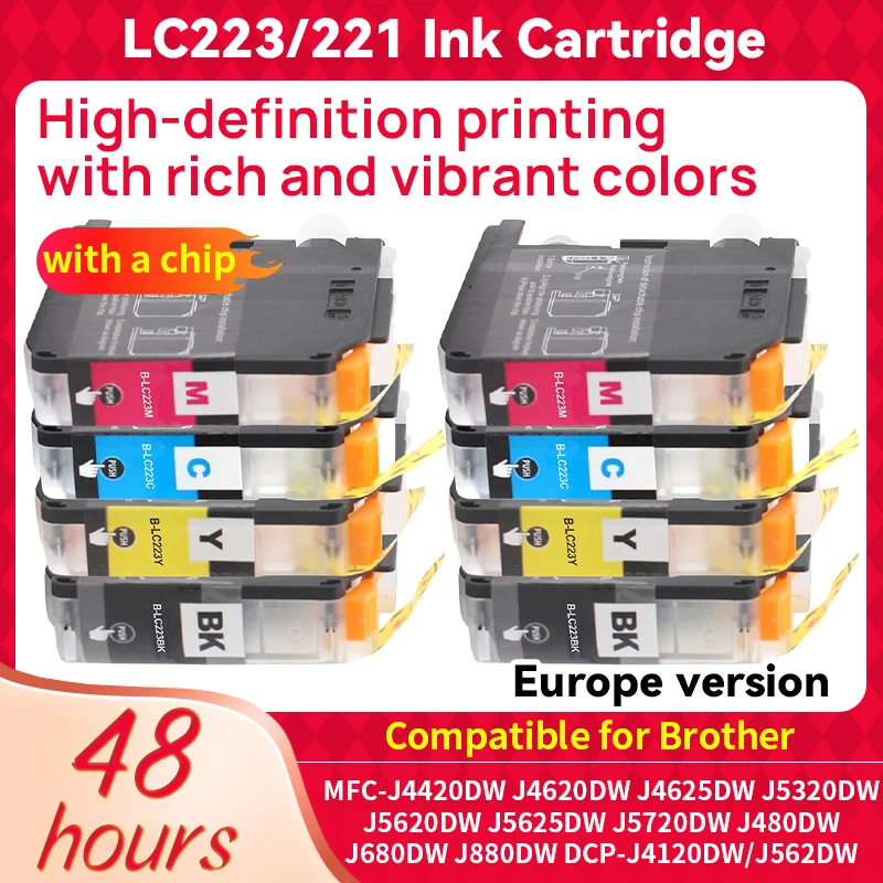 1-5 Set LC223 LC221 LC 223 Ink Cartridge Compatible for Brother DCP-J562DW J4120DW MFC-J480DW J680DW J880DW J5320DW Print Europe