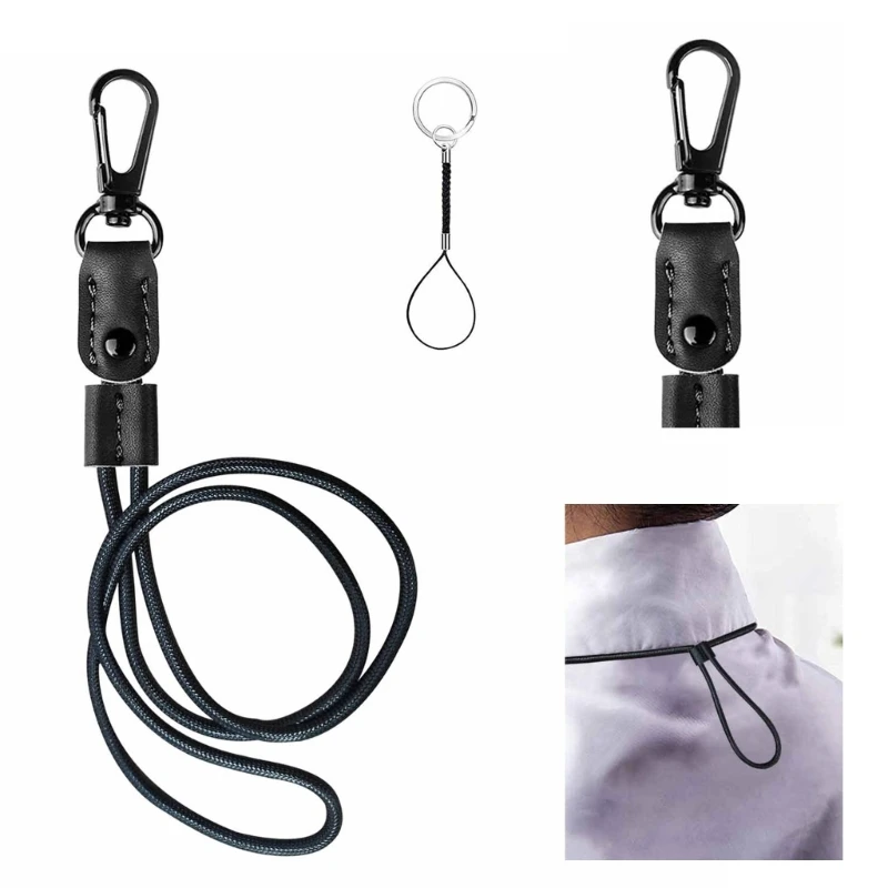 Leather Lanyard with Metal Clip , Long Neck Lanyard Keychain for Key Holder Adjustable Keychain Lanyards