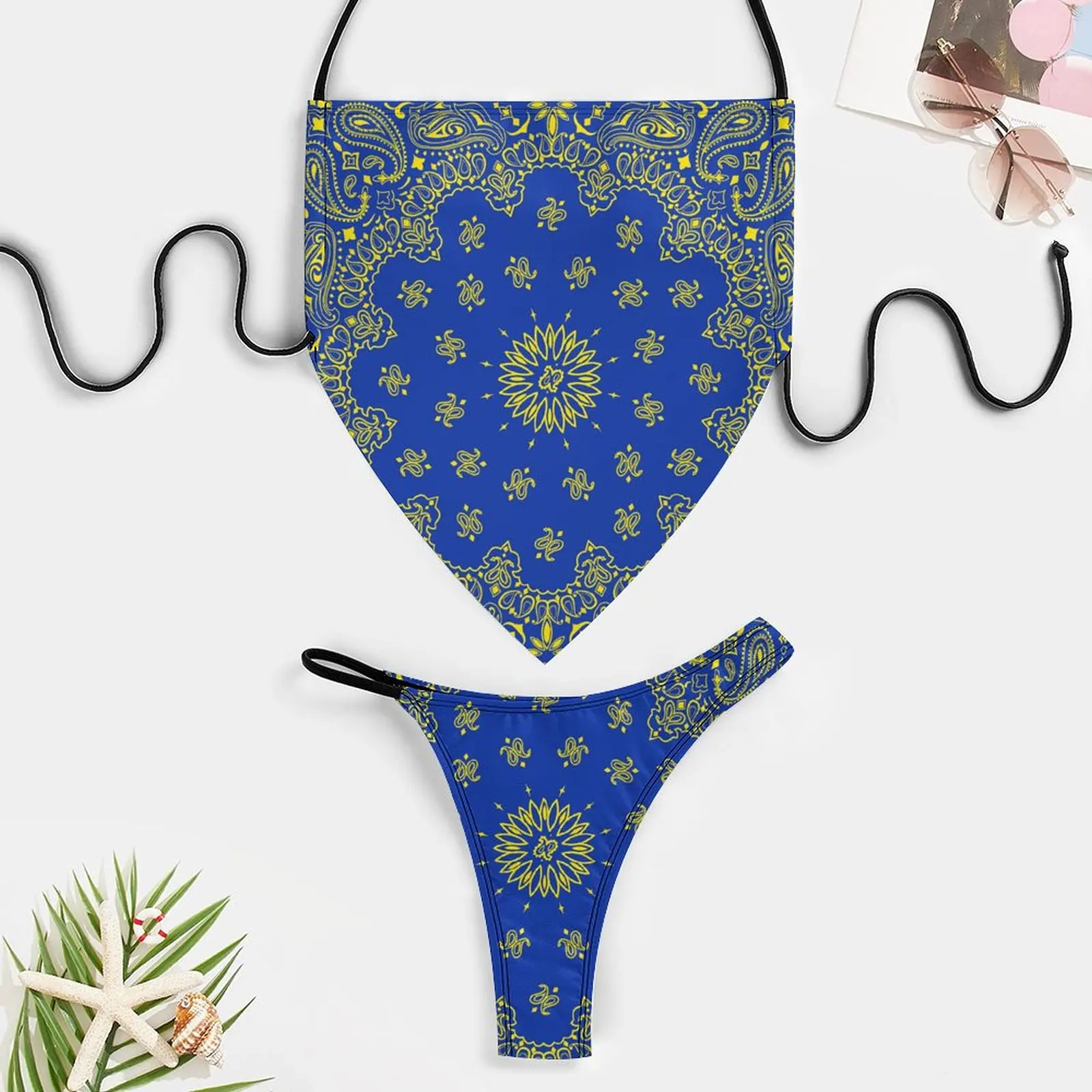 Sexy Low-Rise Bikini Beach Push-Up Swimsuit With Breast Pad Women's Swimsuit Custom Designed In Polynesian Ethnic Style