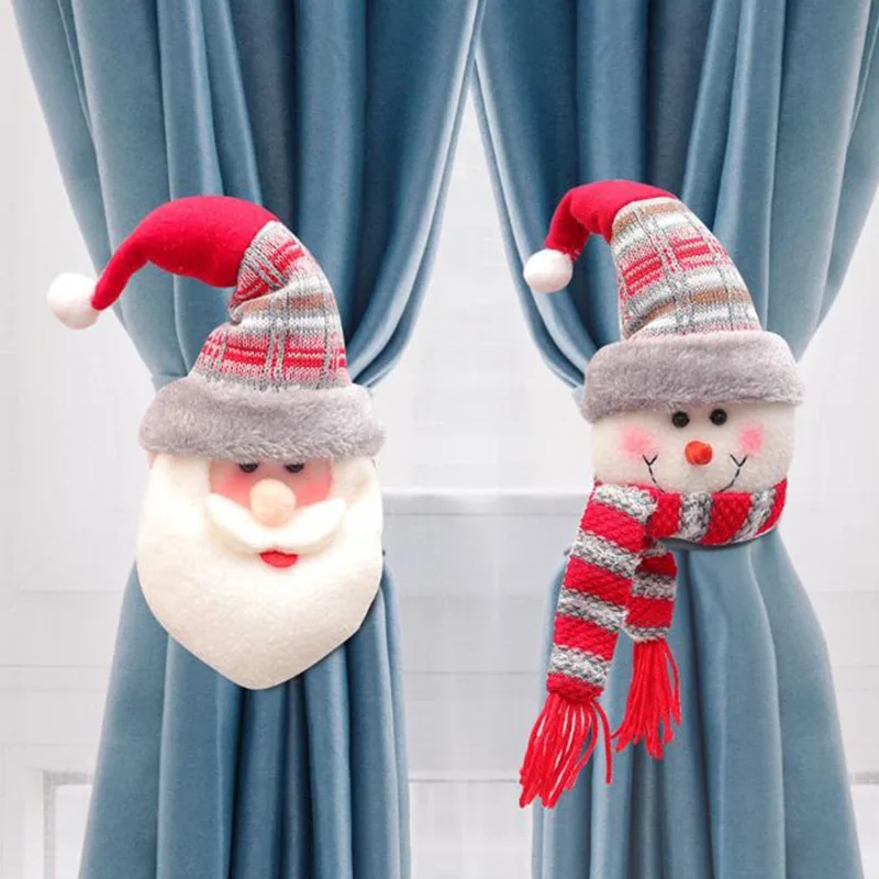 2024 Curtain Button Christmas Decoration Santa Claus Elk Snowman Curtain Buttons Non-woven Fabric Christmas Curtain