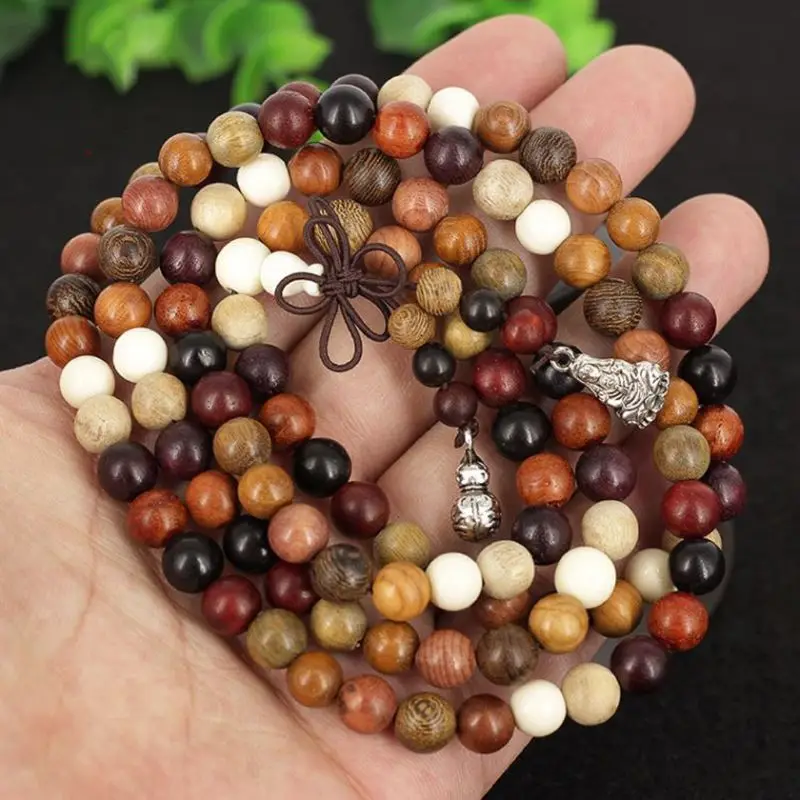 Fashion 108 Color Beads Pendant Necklace 8mm Rosewood Bracelet Buddhist Prayer Jewellery for Family Elders Surprise Gift