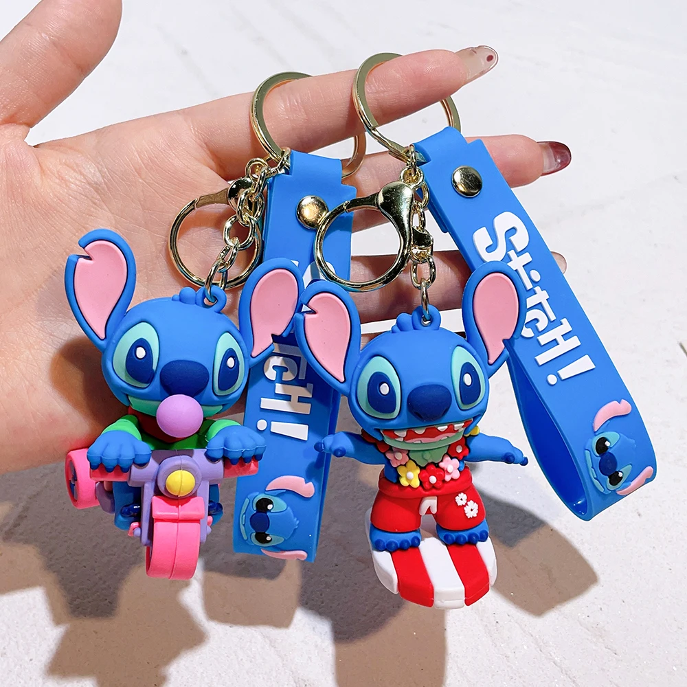 Disney Lilo & Stitch Keychain Cartoon Figure Coffee Candy Stitch Silicone Pendant Keyring Car Key Holder Jewelry Accessories