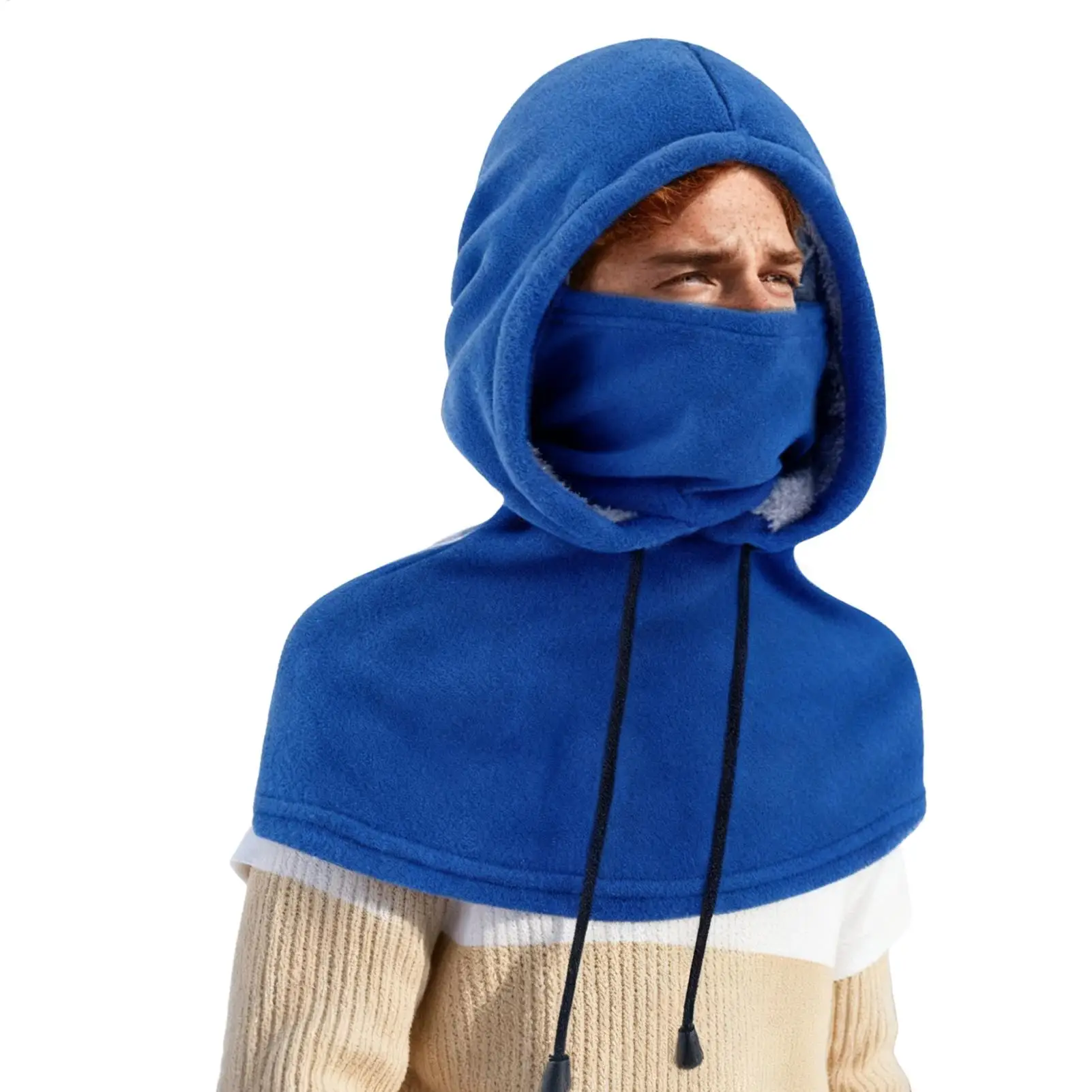 

Hood Face Cover Warm Windproof Hat With Drawstring Cold Weather Thermal Ski Face Cover For Women Runners Cyclists Camping