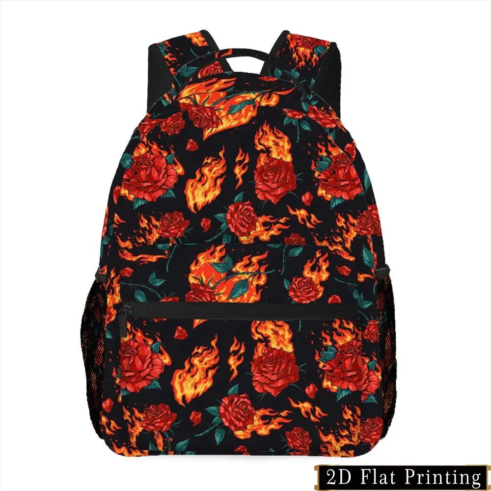 1pc Men's Red Rose Flame Print Hand-Washable Backpack Minimalist Casual Suitable for Commuting Camping Travel