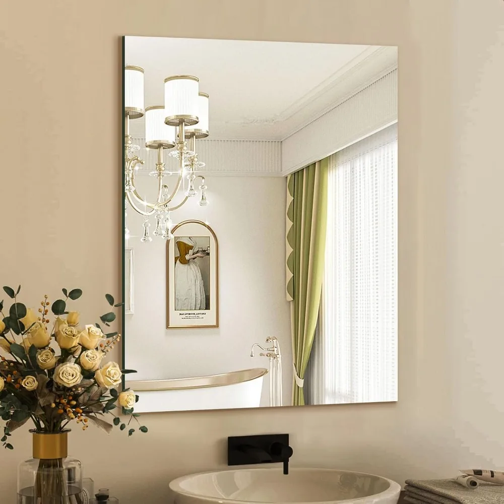

Frameless Wall Mirror 24x32 Inches, Modern Rectangle Bathroom Mirror with Polished Edge, Shatterproof for Entryways, Gym