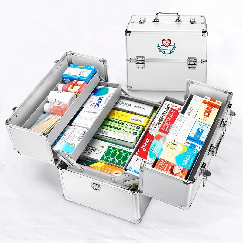 Aluminum alloy medicine box Household medicine box Emergency outpatient box Portable multi-layer large-capacity storage medical