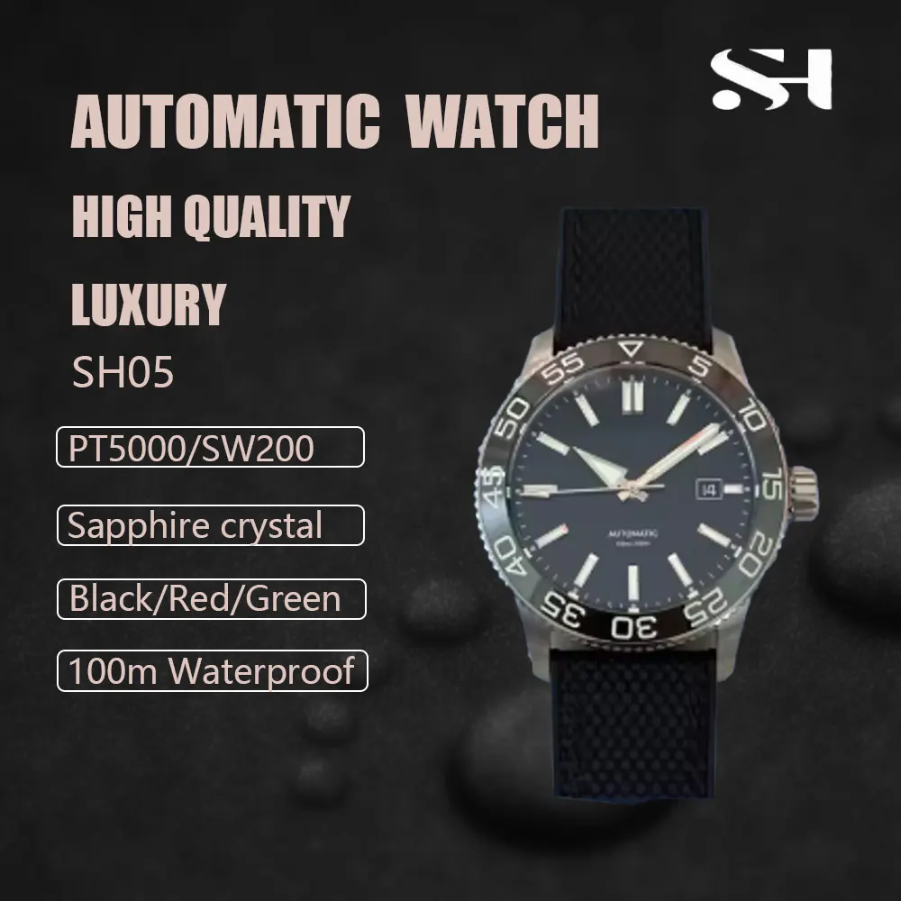 SH05 Men's Automatic Dive Mechanical Watch 150M Water Resistant Dive Style Sapphire Crystal Enamel Dial 316L Exhibition CaseBack